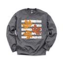 Small Dark Gray Heather Maple Leaves, Vintage Stripes, Vintage Fall Sweatshirt