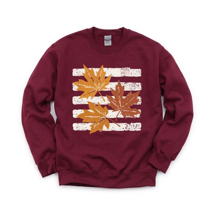 Maple Leaves, Vintage Stripes, Vintage Fall Sweatshirt