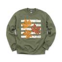 XL Military Green Maple Leaves, Vintage Stripes, Vintage Fall Sweatshirt