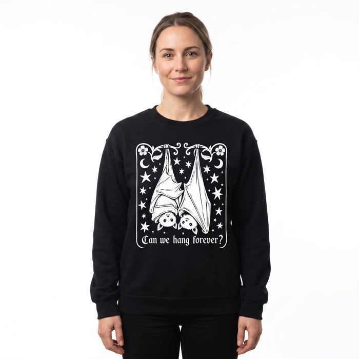 Can We Hang Forever, Cute Hanging Bats, Stars Moons, Romantic Gothic Text Sweatshirt