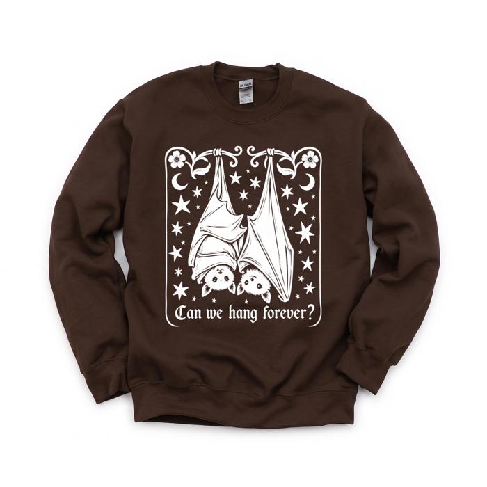 Can We Hang Forever, Cute Hanging Bats, Stars Moons, Romantic Gothic Text Sweatshirt