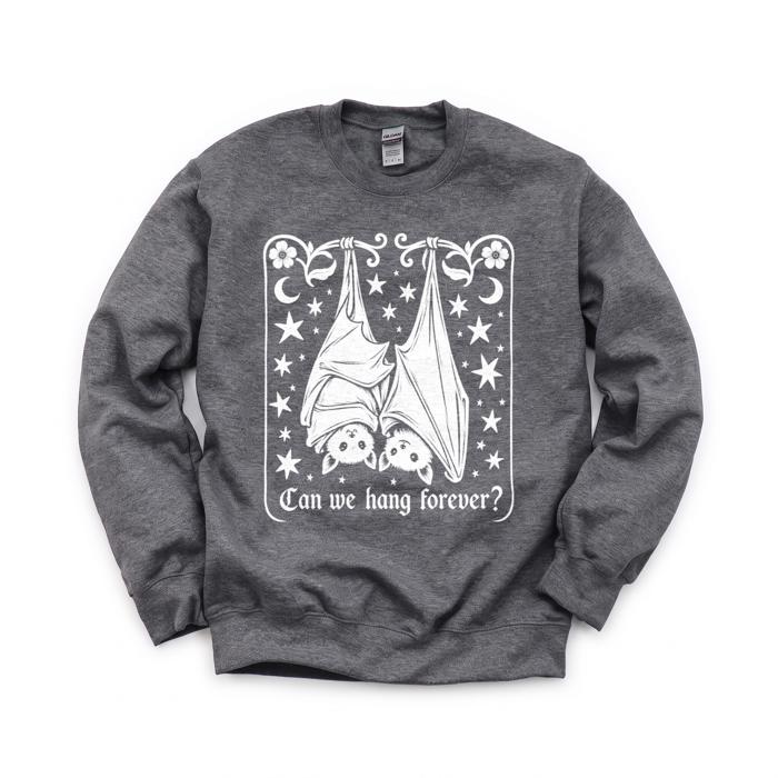 Can We Hang Forever, Cute Hanging Bats, Stars Moons, Romantic Gothic Text Sweatshirt