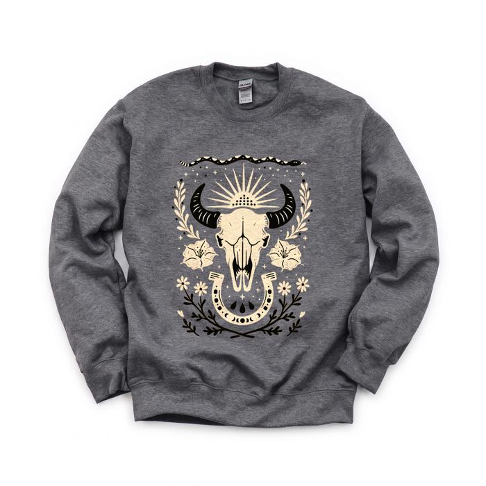 Western, Cow Skull, Flowers, Country, Cowboy Sweatshirt