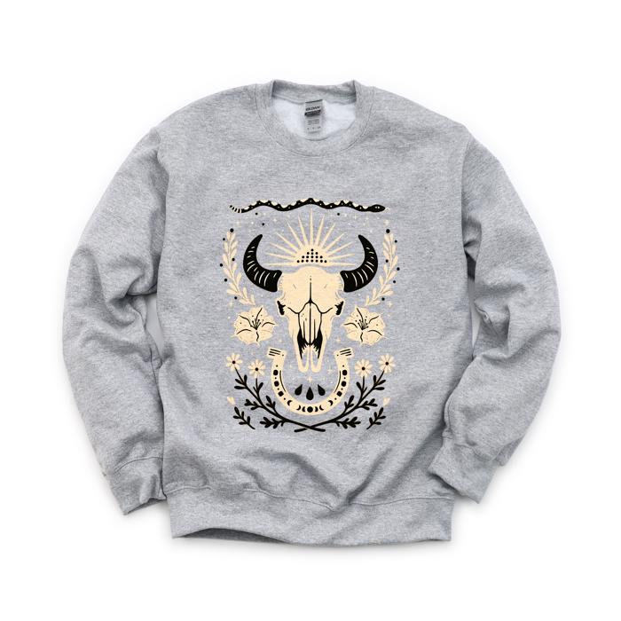 Western, Cow Skull, Flowers, Country, Cowboy Sweatshirt