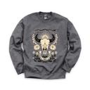 Large Dark Gray Heather Western, Cow Skull, Flowers, Country, Cowboy Sweatshirt