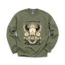 Large Military Green Western, Cow Skull, Flowers, Country, Cowboy Sweatshirt