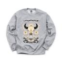 Medium Heather Sport Gray Western, Cow Skull, Flowers, Country, Cowboy Sweatshirt