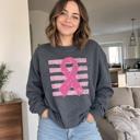  Pink Out, Pink Ribbon, Vintage Stripes, October Breast Cancer Awareness Sweatshirt