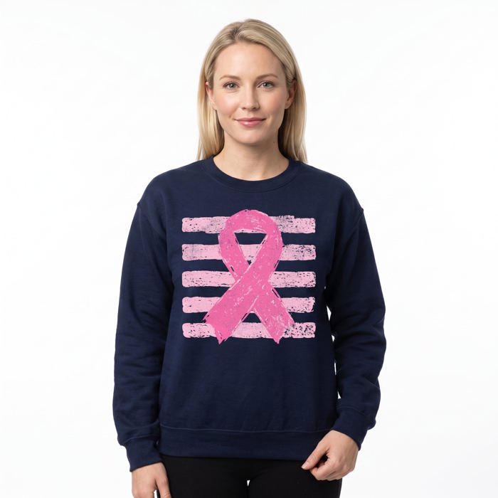 Pink Out, Pink Ribbon, Vintage Stripes, October Breast Cancer Awareness Sweatshirt