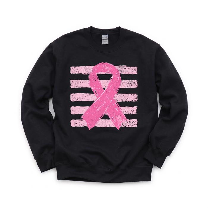 Pink Out, Pink Ribbon, Vintage Stripes, October Breast Cancer Awareness Sweatshirt