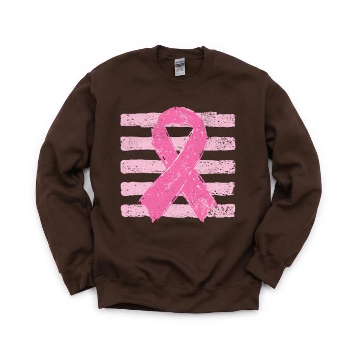 Pink Out, Pink Ribbon, Vintage Stripes, October Breast Cancer Awareness Sweatshirt