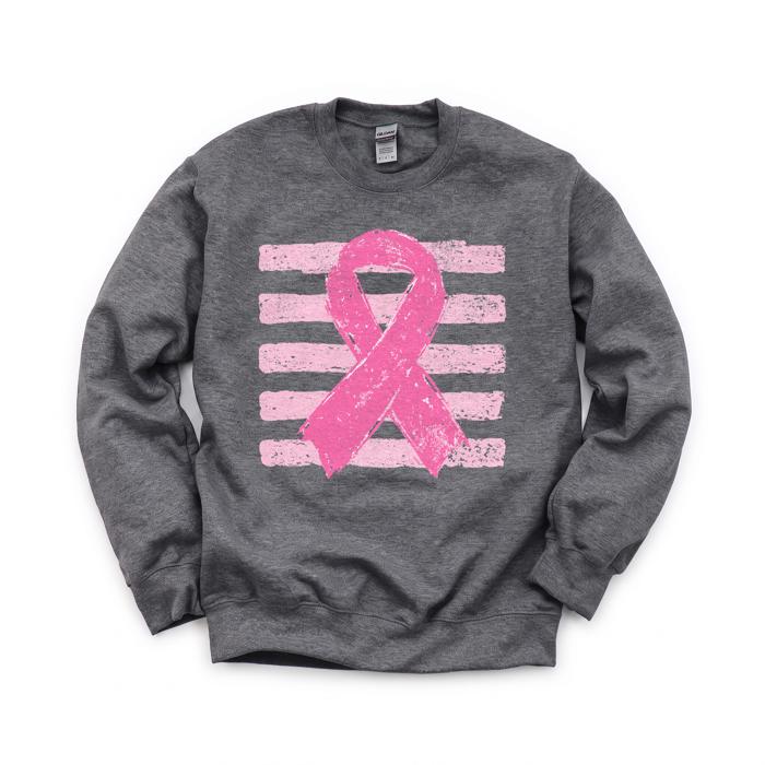Pink Out, Pink Ribbon, Vintage Stripes, October Breast Cancer Awareness Sweatshirt