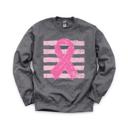 Small Dark Gray Heather Pink Out, Pink Ribbon, Vintage Stripes, October Breast Cancer Awareness Sweatshirt