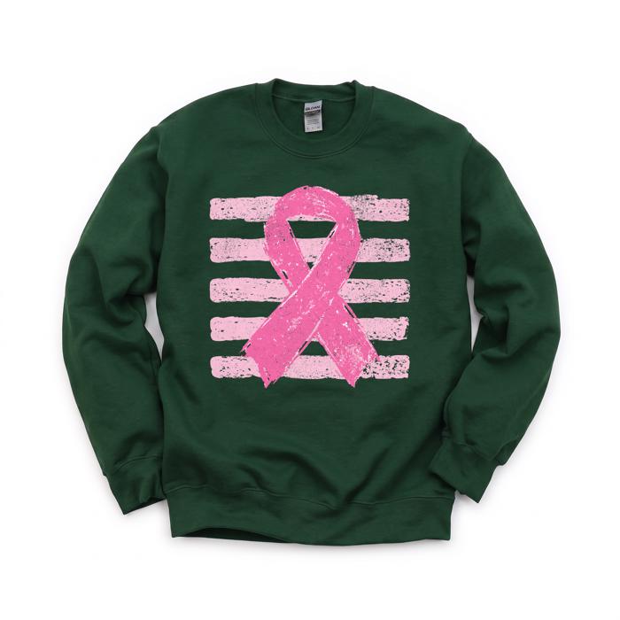 Pink Out, Pink Ribbon, Vintage Stripes, October Breast Cancer Awareness Sweatshirt