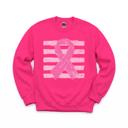 Medium Heliconia Bright Pink Pink Out, Pink Ribbon, Vintage Stripes, October Breast Cancer Awareness Sweatshirt
