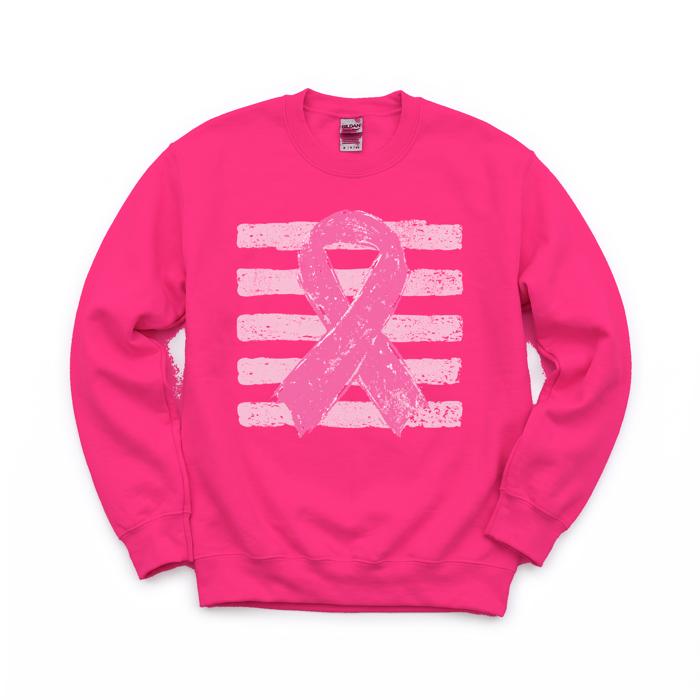 Pink Out, Pink Ribbon, Vintage Stripes, October Breast Cancer Awareness Sweatshirt