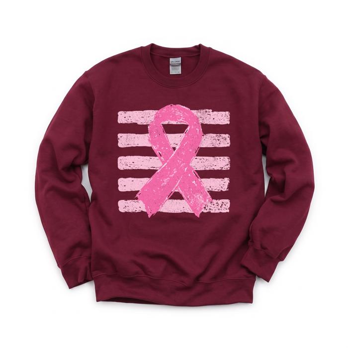 Pink Out, Pink Ribbon, Vintage Stripes, October Breast Cancer Awareness Sweatshirt