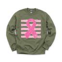 XXL Military Green Pink Out, Pink Ribbon, Vintage Stripes, October Breast Cancer Awareness Sweatshirt