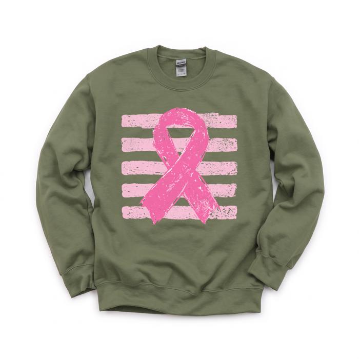 Pink Out, Pink Ribbon, Vintage Stripes, October Breast Cancer Awareness Sweatshirt