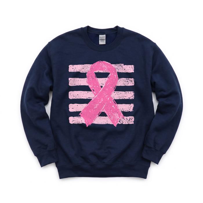 Pink Out, Pink Ribbon, Vintage Stripes, October Breast Cancer Awareness Sweatshirt