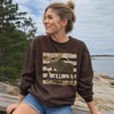  Moose, Striped, Forest Trees, Mountains, Vintage Nature Sweatshirt