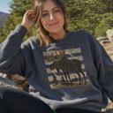  Moose, Striped, Forest Trees, Mountains, Vintage Nature Sweatshirt