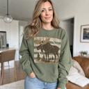  Moose, Striped, Forest Trees, Mountains, Vintage Nature Sweatshirt