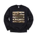 Large Black Moose, Striped, Forest Trees, Mountains, Vintage Nature Sweatshirt