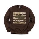 Small Dark Chocolate Moose, Striped, Forest Trees, Mountains, Vintage Nature Sweatshirt