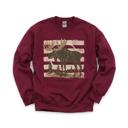 Small Maroon Moose, Striped, Forest Trees, Mountains, Vintage Nature Sweatshirt