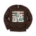  Snowy Christmas Village, Pink Green Houses, Winter Holiday Scene Sweatshirt