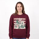  Snowy Christmas Village, Pink Green Houses, Winter Holiday Scene Sweatshirt