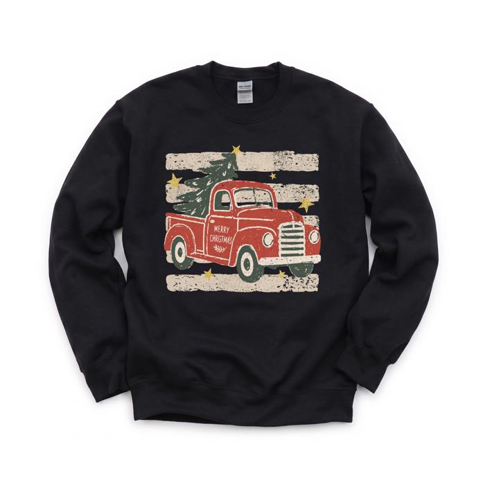 Vintage Christmas Truck, Tree, Merry Christmas, Vintage Stars Sweatshirt