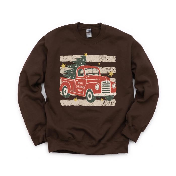 Vintage Christmas Truck, Tree, Merry Christmas, Vintage Stars Sweatshirt