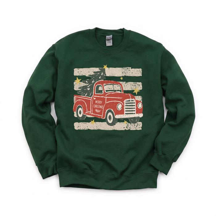 Vintage Christmas Truck, Tree, Merry Christmas, Vintage Stars Sweatshirt