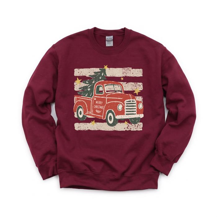 Vintage Christmas Truck, Tree, Merry Christmas, Vintage Stars Sweatshirt