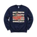 Large Navy Vintage Christmas Truck, Tree, Merry Christmas, Vintage Stars Sweatshirt