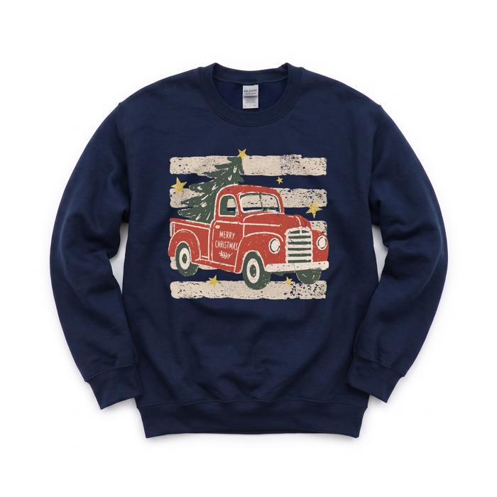 Vintage Christmas Truck, Tree, Merry Christmas, Vintage Stars Sweatshirt