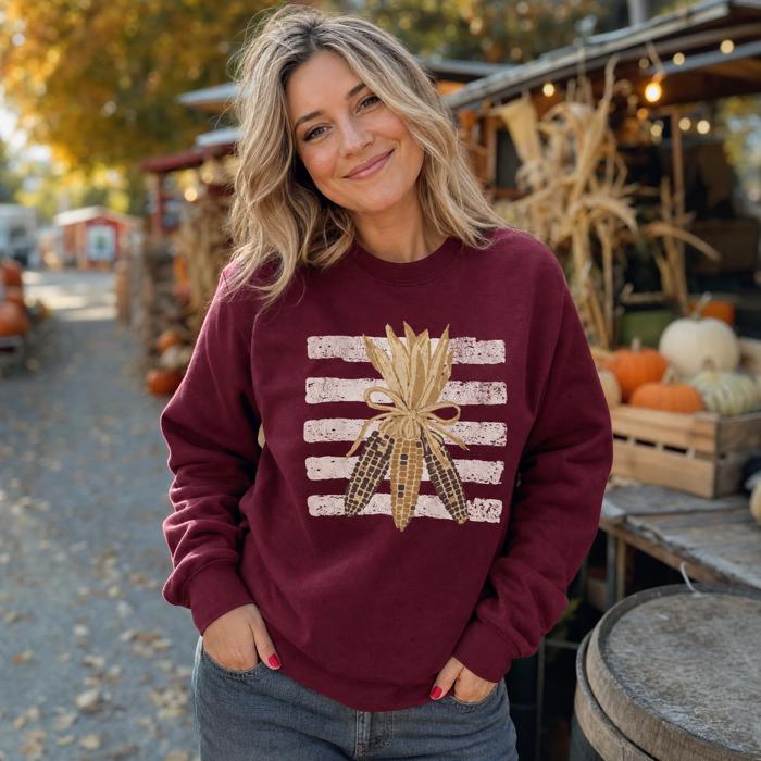 Colorful Corn Bundle, Striped, Rustic Fall Harvest, Thanksgiving Decor Sweatshirt