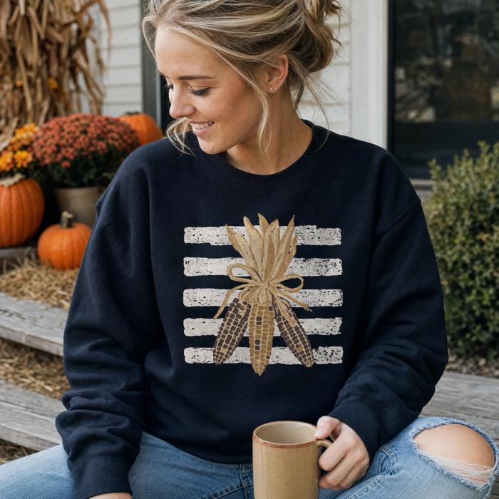 Colorful Corn Bundle, Striped, Rustic Fall Harvest, Thanksgiving Decor Sweatshirt