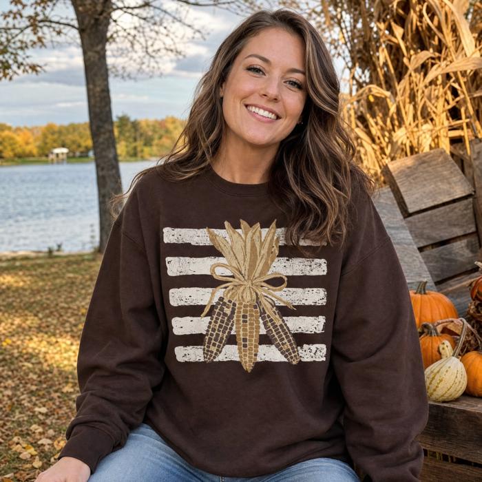 Colorful Corn Bundle, Striped, Rustic Fall Harvest, Thanksgiving Decor Sweatshirt