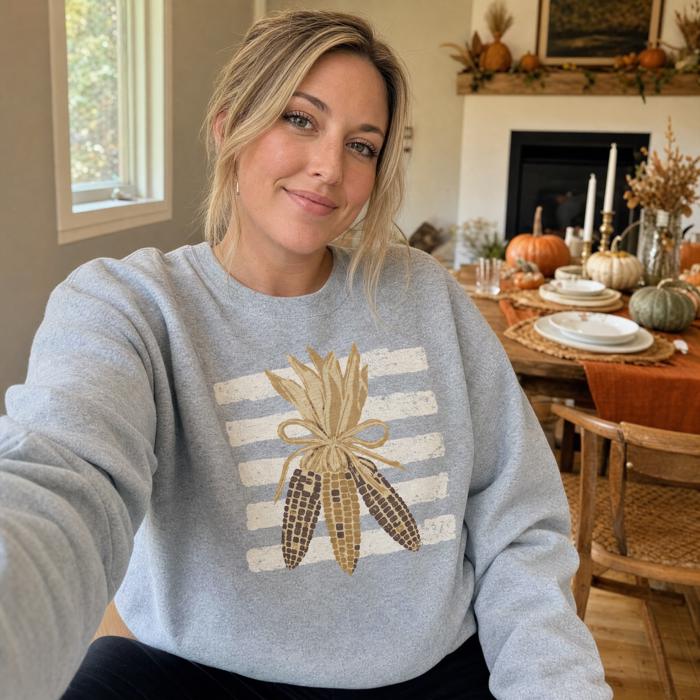 Colorful Corn Bundle, Striped, Rustic Fall Harvest, Thanksgiving Decor Sweatshirt