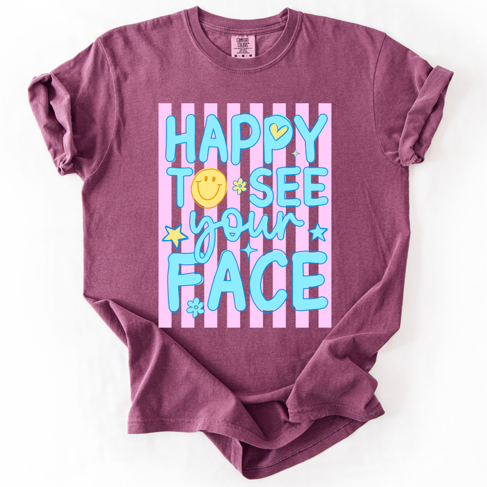 Happy To See Your Face, Trending Stripes, Teacher, Student, Back To School Comfort Colors T-Shirt