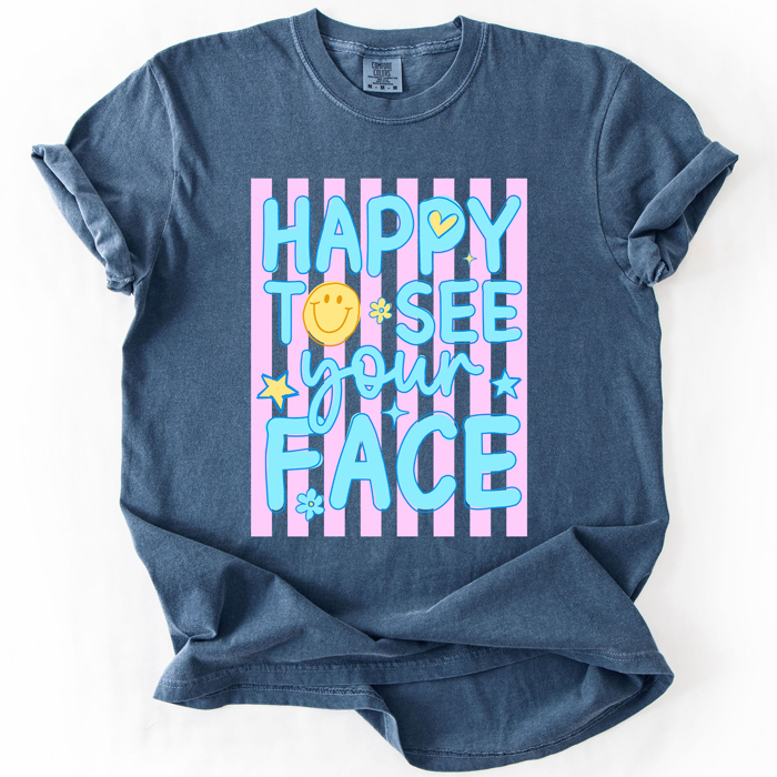 Happy To See Your Face, Trending Stripes, Teacher, Student, Back To School Comfort Colors T-Shirt