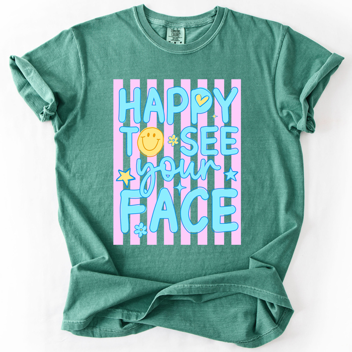 Happy To See Your Face, Trending Stripes, Teacher, Student, Back To School Comfort Colors T-Shirt