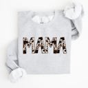 Large Ash Light Gray Mama Cow Print Mom Mother's Day Gift Cozy Cotton Blend Relaxed Fit Soft Brushed Interior Sweatshirt