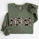 XXXL Military Green Mama Cow Print Mom Mother's Day Gift Cozy Cotton Blend Relaxed Fit Soft Brushed Interior Sweatshirt