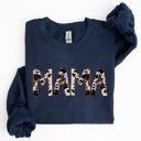 Medium Navy Mama Cow Print Mom Mother's Day Gift Cozy Cotton Blend Relaxed Fit Soft Brushed Interior Sweatshirt