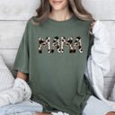 Large Moss Dark Green Mama Cow Print Retro Vintage Farmhouse Charm Nostalgic Artwork For Everyday Wear Comfort Colors Tee