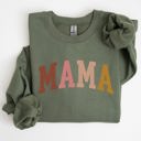 Small Military Green Retro Mama Collegiate Vintage Mom Life Script Lettering Cozy Everyday Wear Sweatshirt
